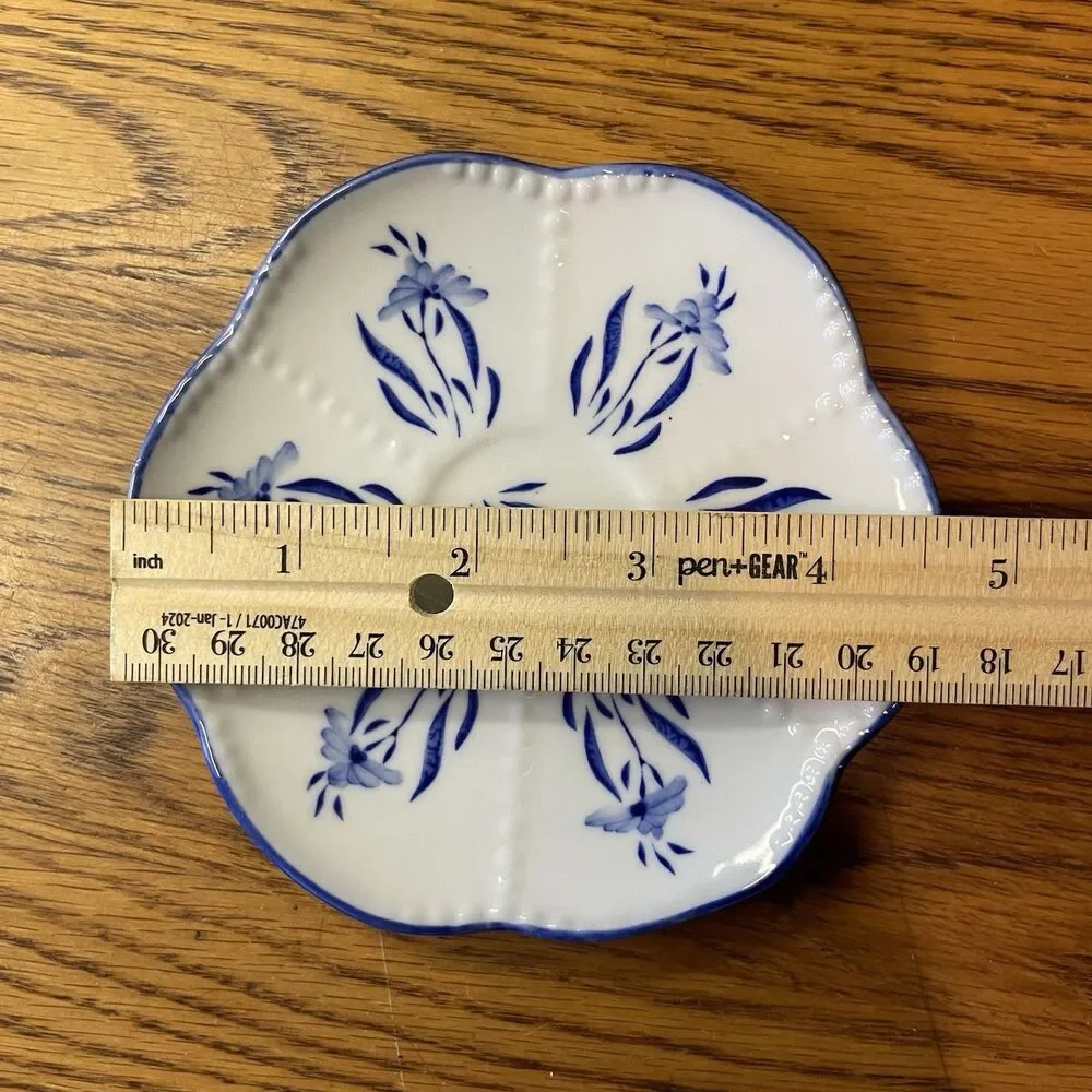 Cracker Barrel Blue & White Porcelain Teacup & Saucer Set Floral New In Box